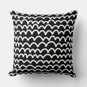 Coussin Motif ondulé - Blanc sur noir