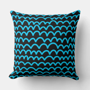 Coussin Motif ondulé - bleu ciel sur noir