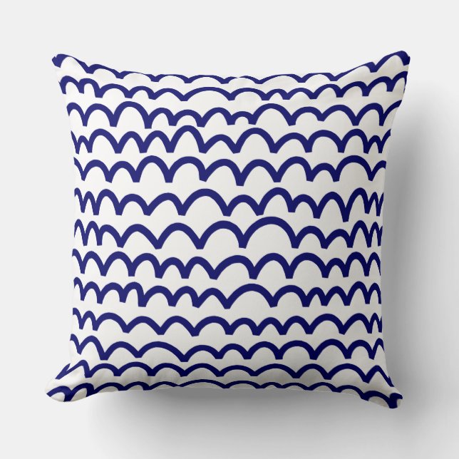Coussin Motif ondulé - Bleu marin profond sur blanc (Recto)