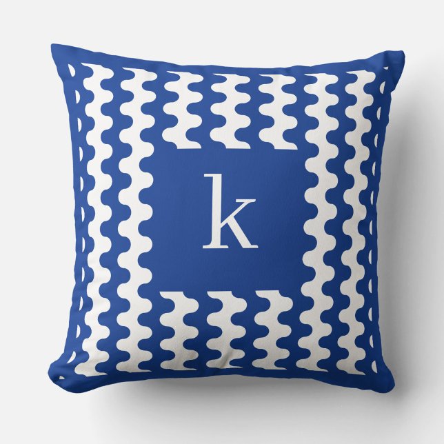 Coussin Motif ondulé gras Monogramme Bleu Cobalt (Créateur téléchargé)