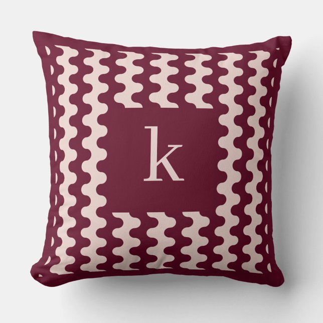 Coussin Motif ondulé gras Monogramme Bordeaux Rose (Créateur téléchargé)