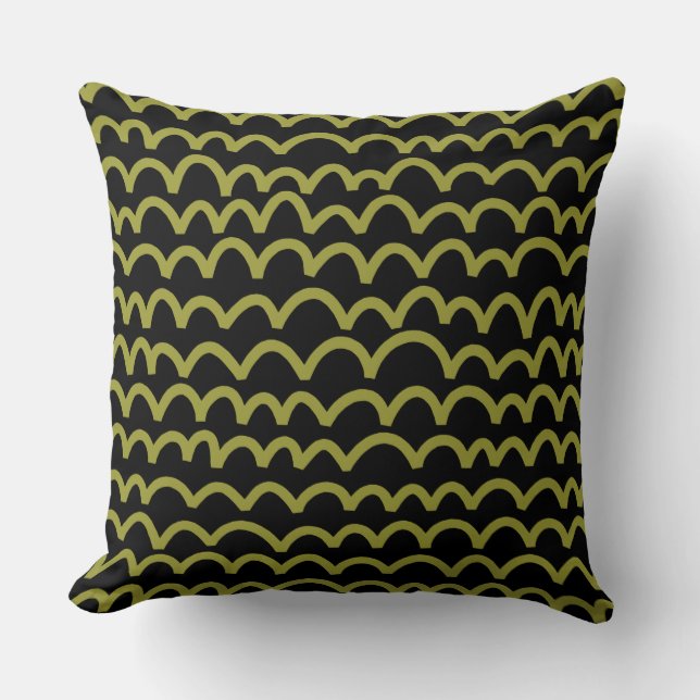 Coussin Motif ondulé - Olive on Black (Recto)