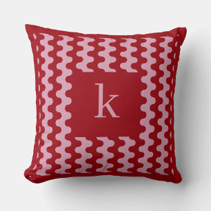 Coussin Motif ondulé rose rouge gras Monogramme