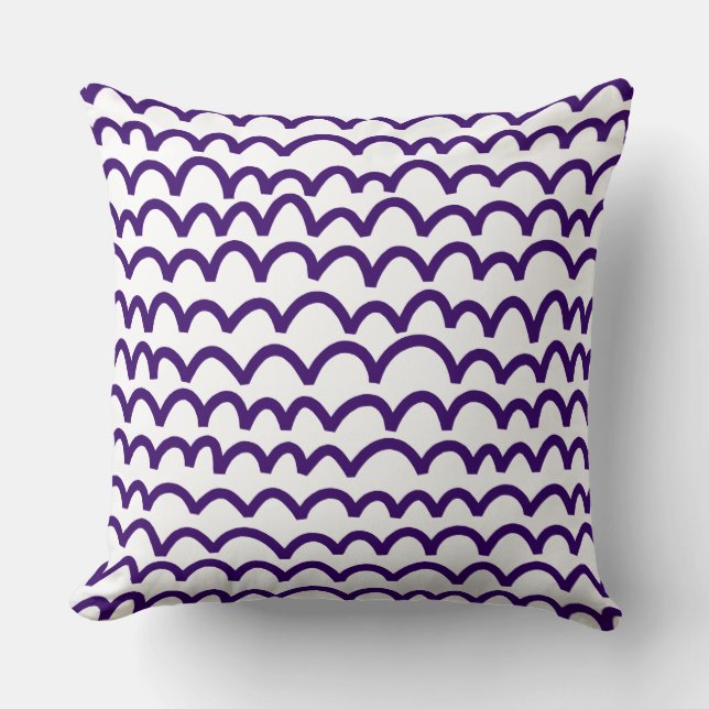 Coussin Motif ondulé - Violet profond sur blanc (Recto)