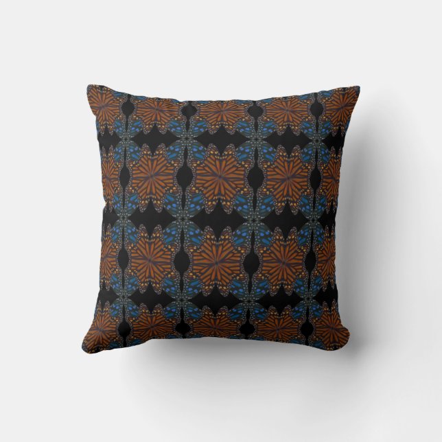 Coussin Motif orange et bleu de l'aile du papillon monarqu (Verso)