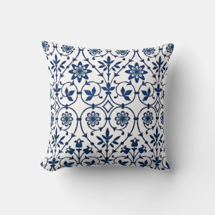 Coussin Motif orné bleu marine sur blanc