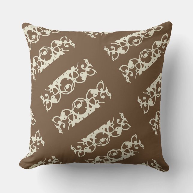 Coussin Motif Orné Marron et Crème (Recto)