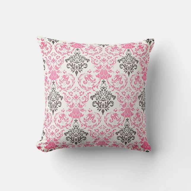 Coussin Motif Ornemental Noir Et Rose (Recto)