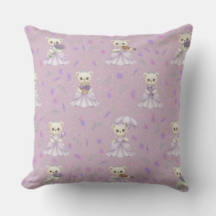 Coussin Motif Ourson Princesse Lavande Mignon