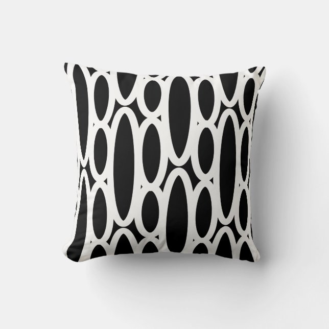 Coussin Motif ovale abstrait moderne noir et blanc (Recto)