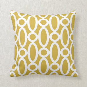 Coussin Motif ovale moderne de liens dans la moutarde et