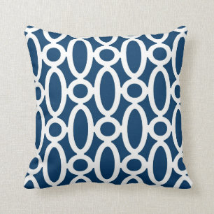 Coussin Motif ovale moderne de liens dans le bleu marine