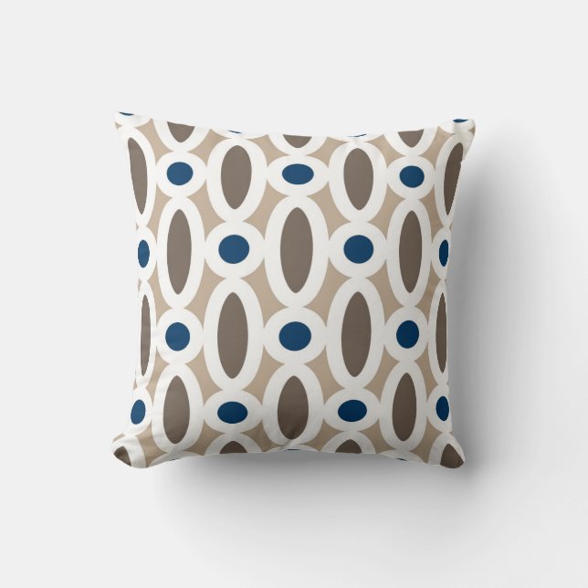 Coussin Motif ovale moderne de liens dans Tan et le bleu (Recto)