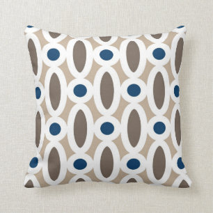 Coussin Motif ovale moderne de liens dans Tan et le bleu