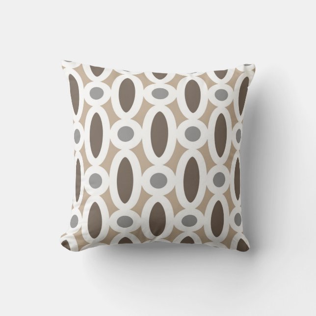 Coussin Motif ovale moderne de liens dans Tan et le gris (Recto)