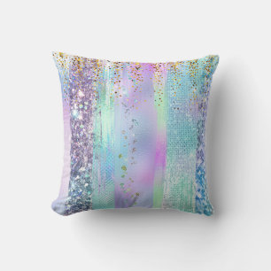 Coussin Motif Pailleté Arc-en-Ciel Pastel
