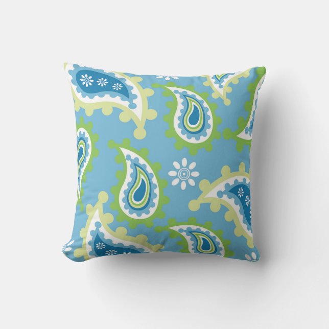 Coussin « Motif Paisley Bleu Et Vert Vibrant »Bleu vibrant (Recto)