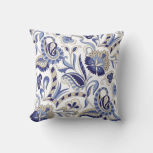 Coussin Motif paisley bleu indien traditionnel sans coutur