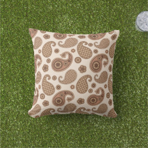 Coussin Motif Paisley, Chocolat Brown et Tan sur Beige