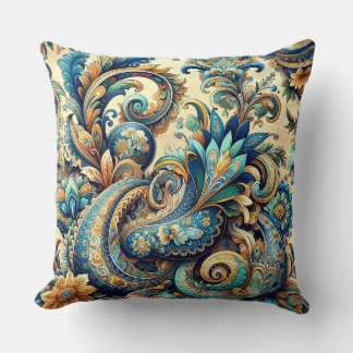 Coussin Motif Paisley en blues