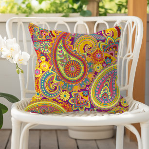 Coussin Motif Paisley Jaune Violet Rouge Orange