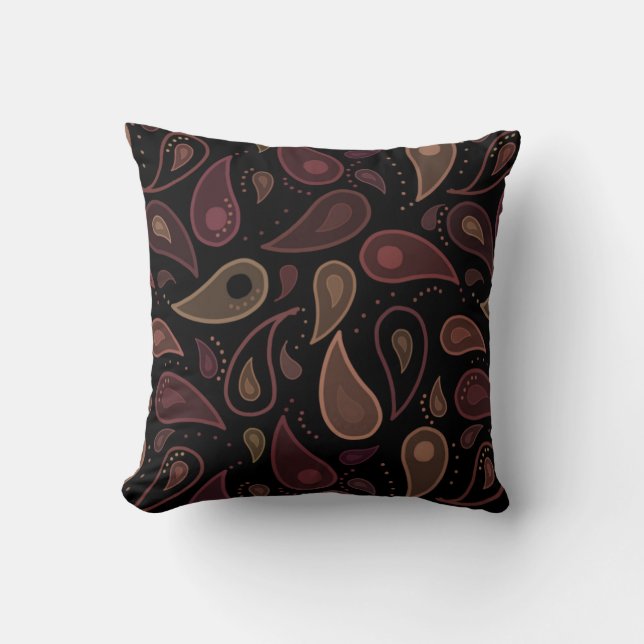 Coussin Motif Paisley Moderne Élégant Foncé (Recto)