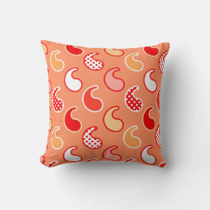 Coussin Motif Paisley moderne, Orange Corail et Blanc