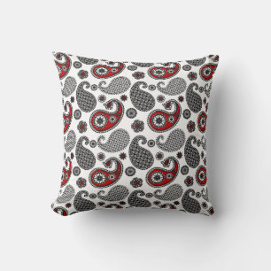 Coussin Motif Paisley, noir, blanc et rouge