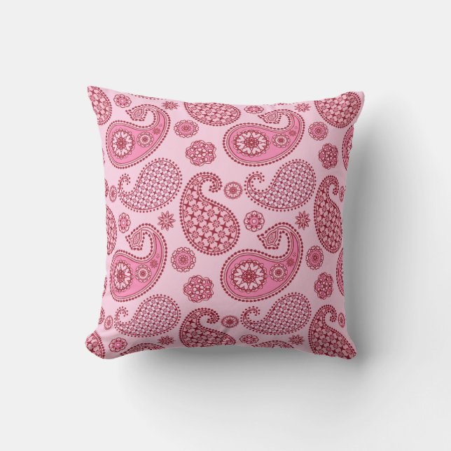 Coussin Motif Paisley, nuances de lumière à rose profond (Recto)