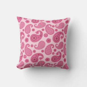 Coussin Motif Paisley, Rose Corail Pastel et Fuchsia