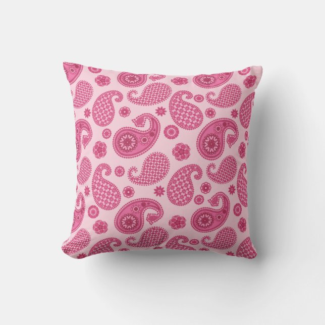 Coussin Motif Paisley, Rose Corail Pastel et Fuchsia (Recto)