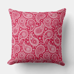 Coussin Motif paisley rouge blanc