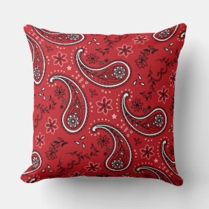 Coussin Motif Paisley Rouge Gras avec Accent Floral