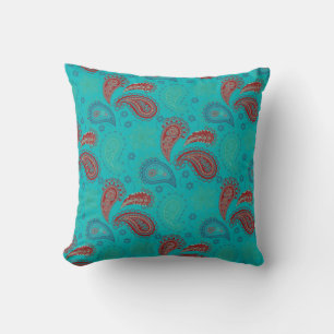 Coussin Motif Paisley Rouge Turquoise