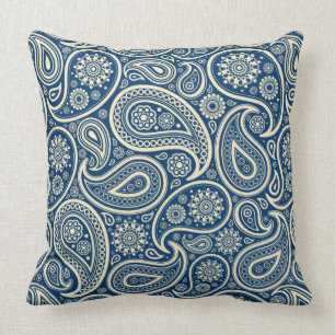 Coussin Motif Paisley Vintage Bleu Et Beige