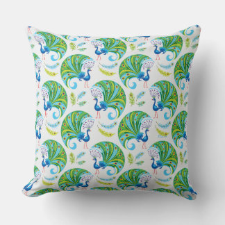 Coussin Motif Paon et Plumes