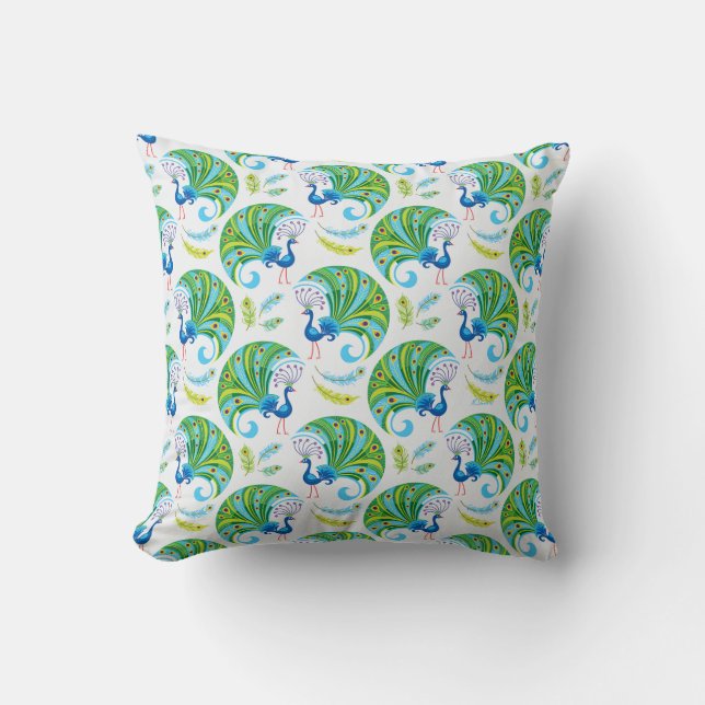 Coussin Motif Paon et Plumes (Recto)