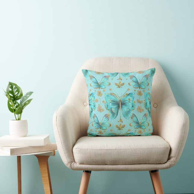 Coussin Motif papillon mou sur un Arrière - plan bleu (Chaise)