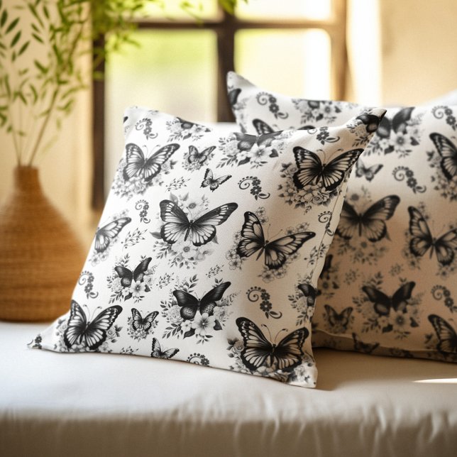 Coussin Motif Papillon Noir Blanc (Créateur téléchargé)