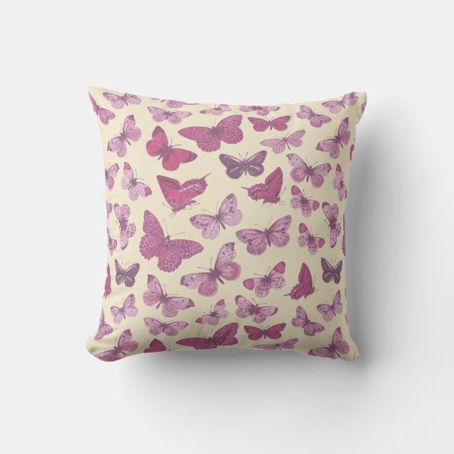 Coussin Motif papillon rose mignon sur fond beige (Recto)