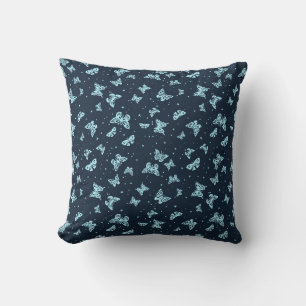 Coussin Motif papillon vintage aqua bleu foncé