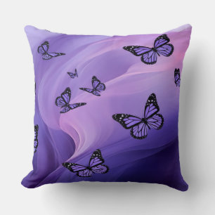 Coussin Motif papillon violet sur aquarelle abstraite