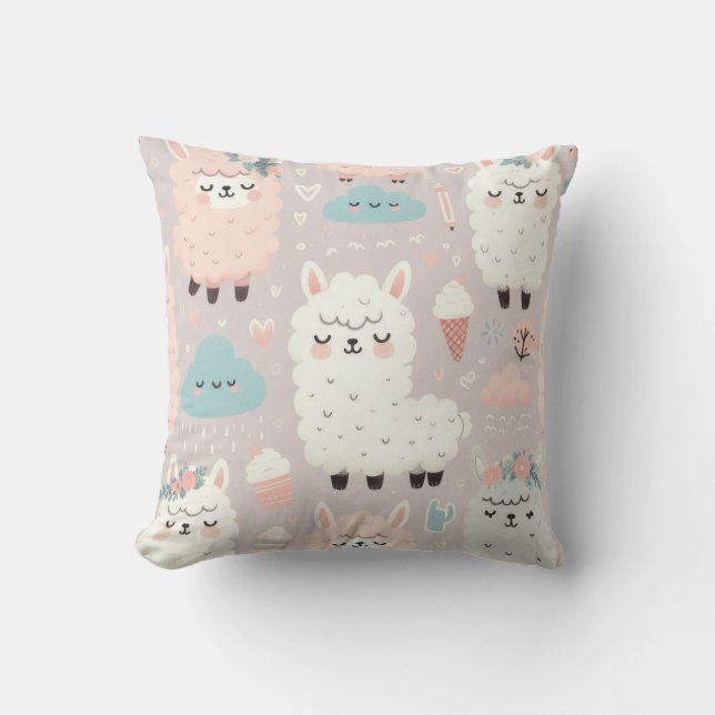 Coussin Motif Pastel Cute Alpaca (Recto)