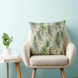 Coussin Motif pastel de palmier Monstera exotique