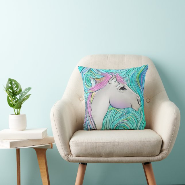 Coussin Motif pastel sans couture Cheval Blanc (Chaise)