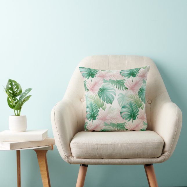 Coussin Motif Pastel Tropical Leaf (Chaise)
