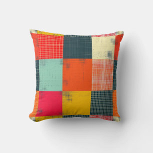 Coussin Motif Patchwork Carreaux Rétro Coloré Grunge