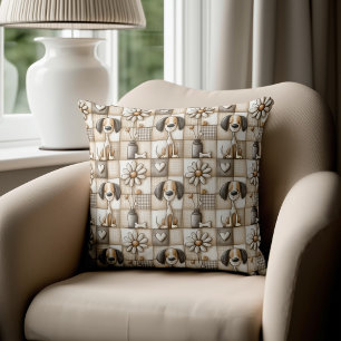 Coussin Motif patchwork chien marron et beige