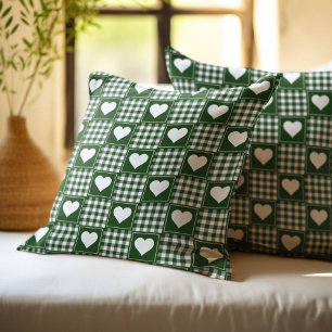 Coussin Motif patchwork de coeurs verts et blancs