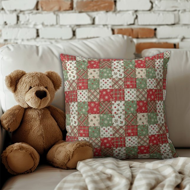 Coussin Motif patchwork de Noël vert rouge  (Créateur téléchargé)